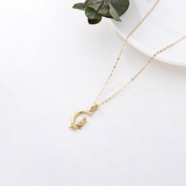 14K Gold Sisters & Moon Pendant Necklace-4