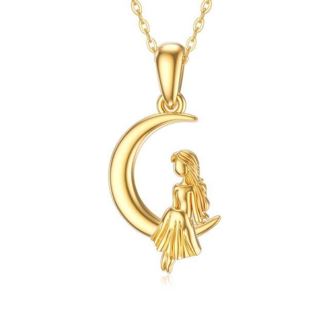 Collier pendentif lune sœurs en or 14 carats-0