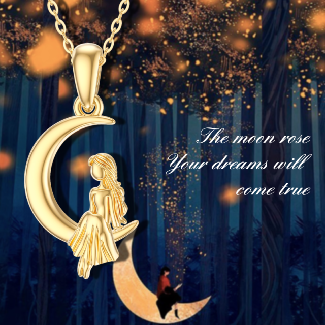 Collier pendentif lune sœurs en or 14 carats-4