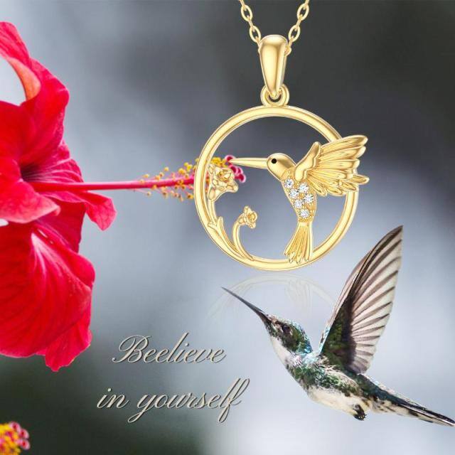 14K Gold Moissanite Hummingbird Pendant Necklace-4