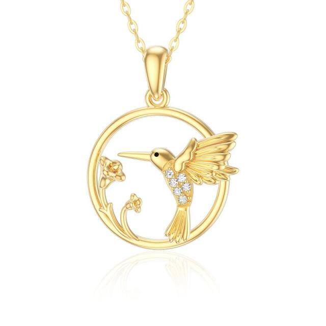 Collier pendentif colibri en or 14K Moissanite-0