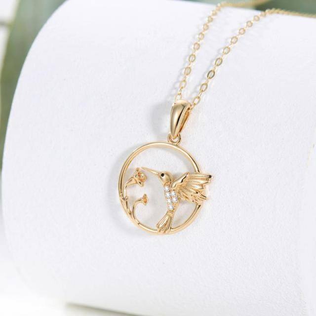 14K Gold Moissanite Hummingbird Pendant Necklace-2