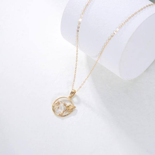 14K Gold Moissanite Hummingbird Pendant Necklace-3