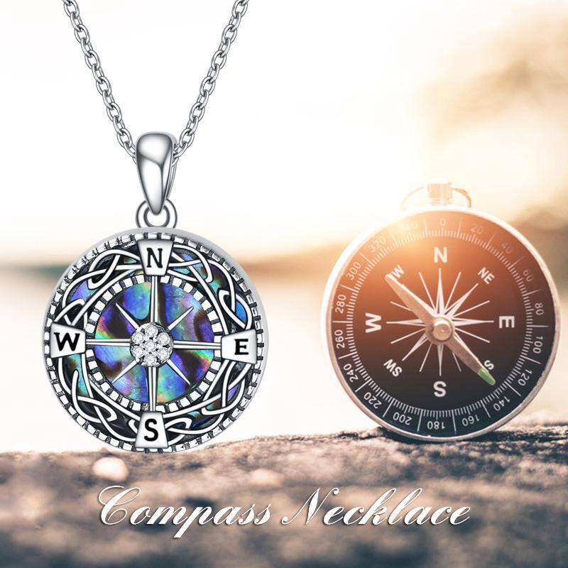 Sterling Silver Abalone Shellfish Celtic Knot & Compass Personalized Photo Locket Necklace-7