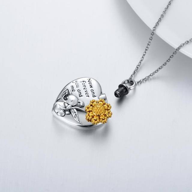 Collana d'argento con elefante, girasole e cuore per le ceneri con parola incisa-5