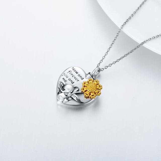 Collana d'argento con elefante, girasole e cuore per le ceneri con parola incisa-4