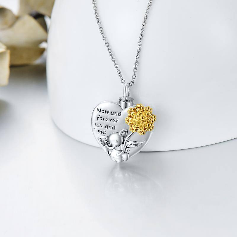 Sterling Silver Elephant & Sunflower & Heart Urn Necklace for Ashes with Engraved Word-3