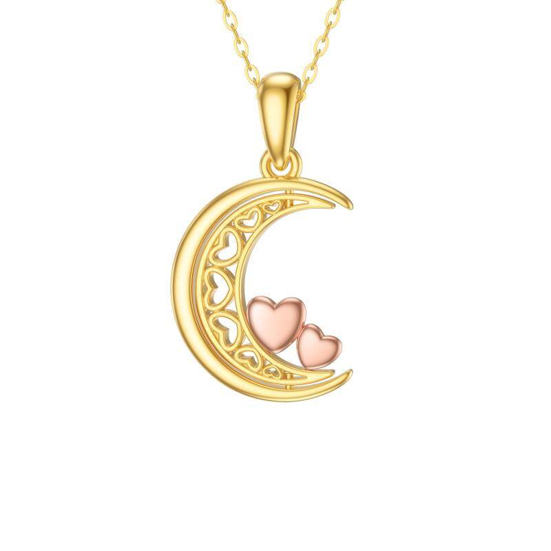 14K Gold & Rose Gold Heart With Heart & Moon Pendant Necklace-1