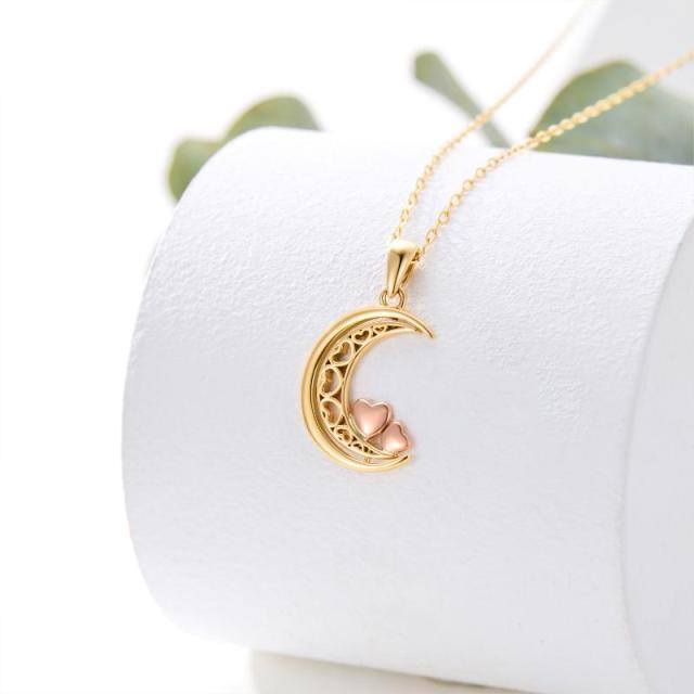 14K Gold & Rose Gold Heart With Heart & Moon Pendant Necklace-3