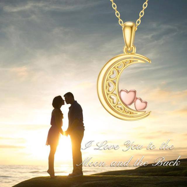 14K Gold & Rose Gold Heart With Heart & Moon Pendant Necklace-5