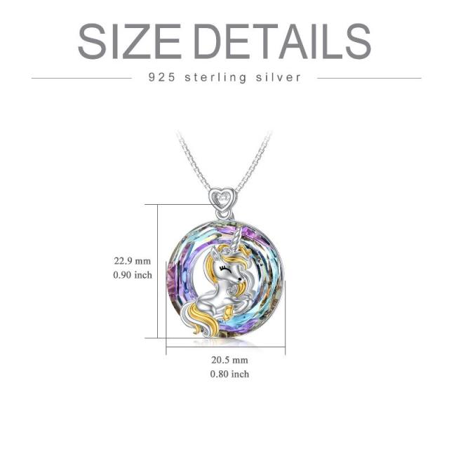 Sterling Silver Two-tone Crystal Unicorn Pendant Necklace-5