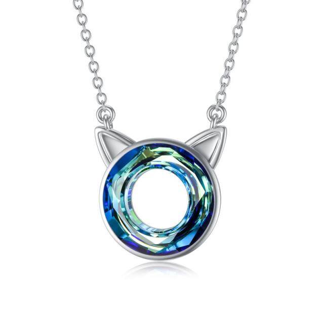 Sterling Silver Crystal Round Pendant Necklace-1