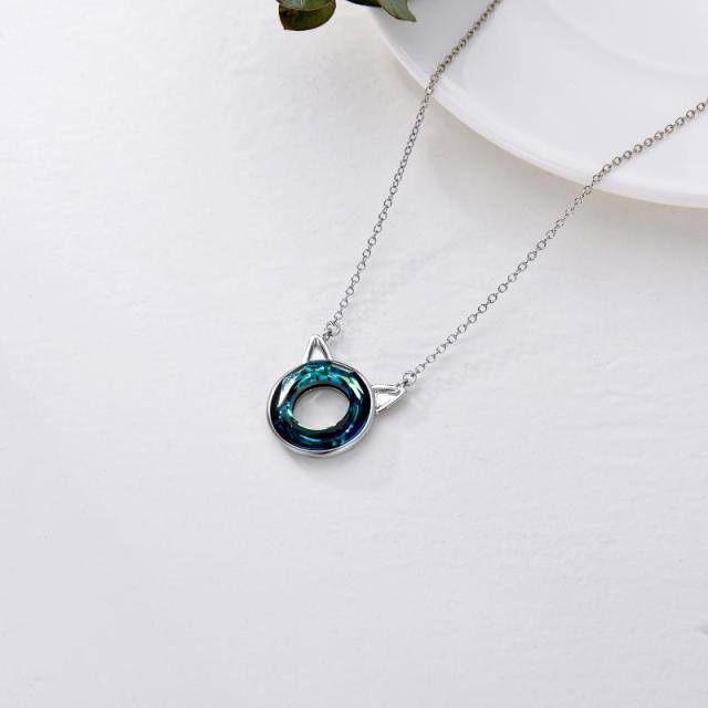 Sterling Silver Crystal Round Pendant Necklace-3