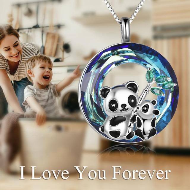 Sterling Silver Panda Crystal Pendant Necklace-5