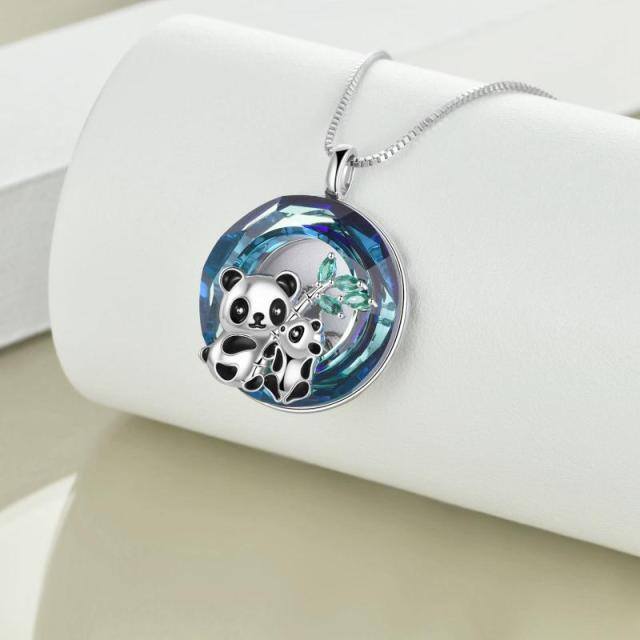 Sterling Silver Panda Crystal Pendant Necklace-3