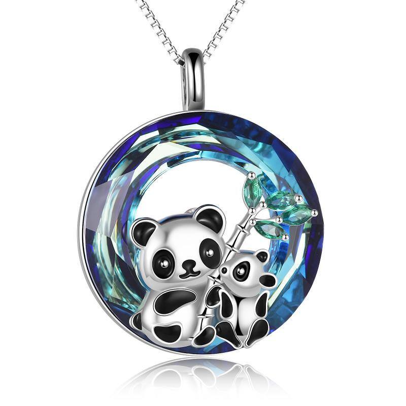 Sterling Silber Panda Kristall-Anhänger Halskette-1