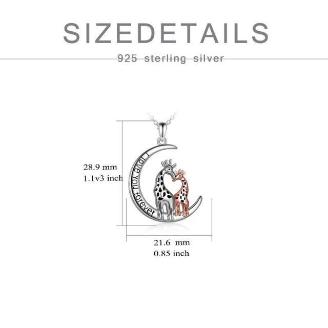 Sterling Silver Two-tone Giraffe & Moon Pendant Necklace-4