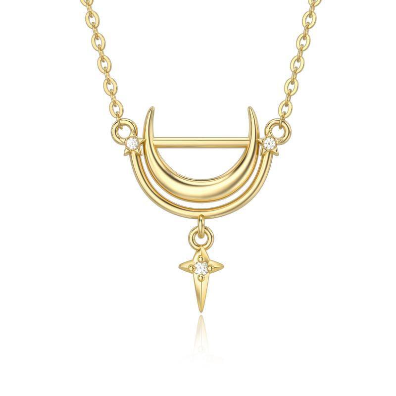 Collier pendentif lune en or 14K Moissanite-1