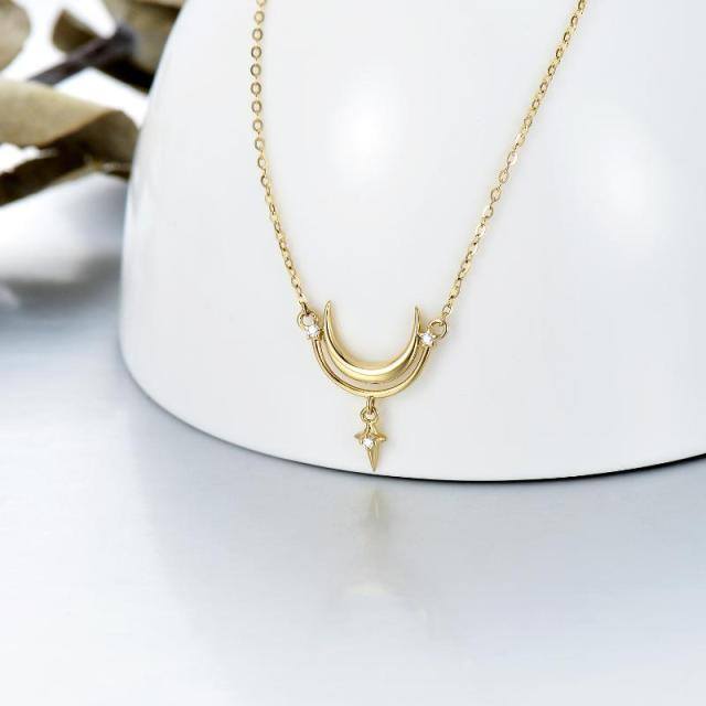 14K Gold Moissanite Moon Pendant Necklace-2