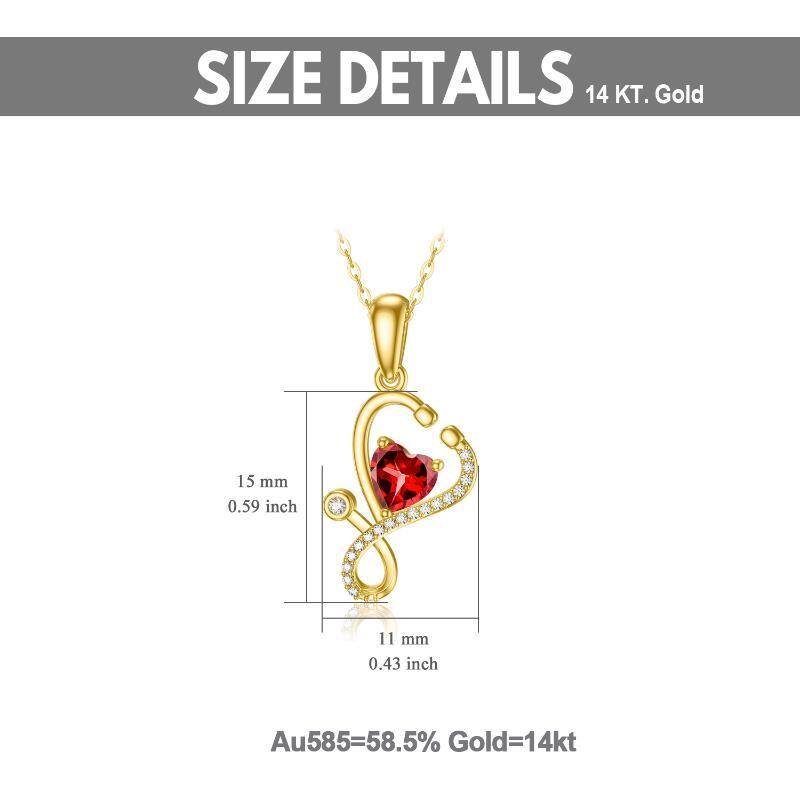 14K Gold Heart Cubic Zirconia Heart & Stethoscope Pendant Necklace-5