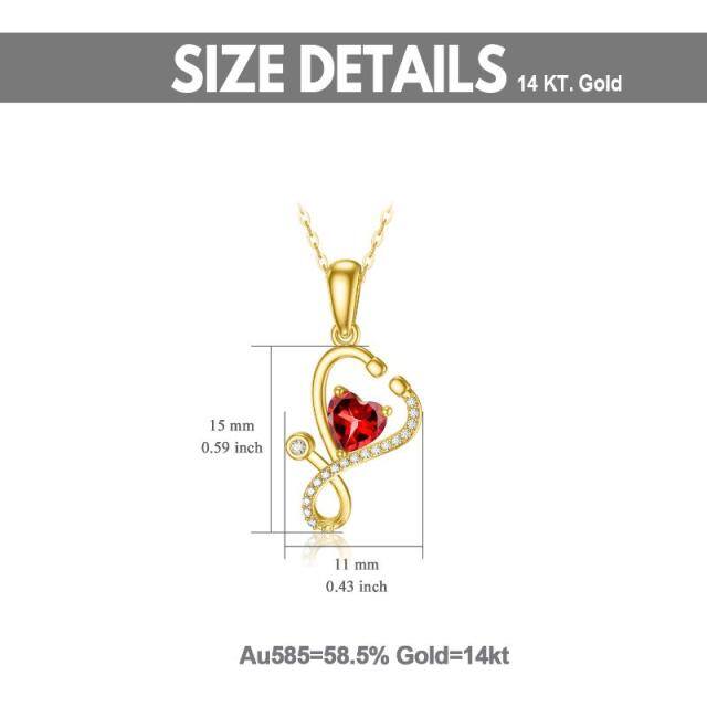 14K Gold Heart Cubic Zirconia Heart & Stethoscope Pendant Necklace-4