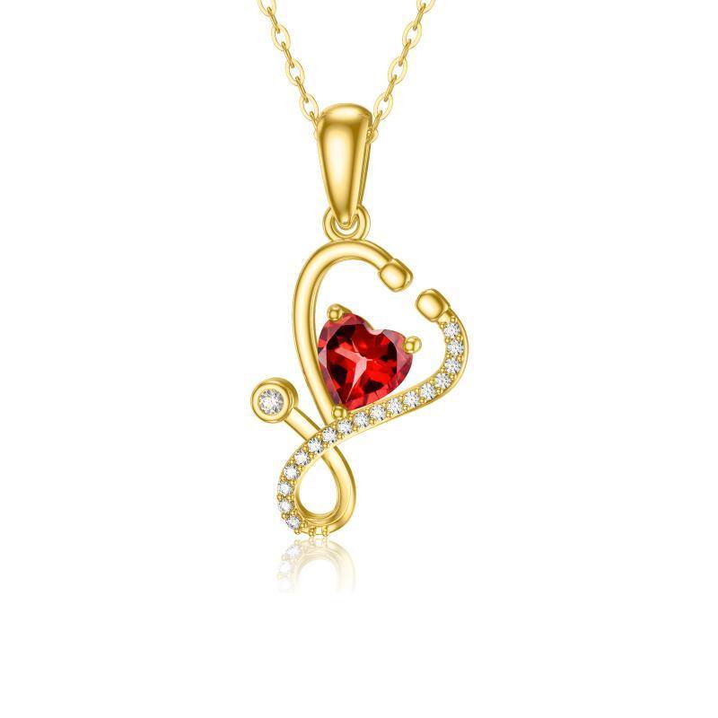 14K Gold Heart Cubic Zirconia Heart & Stethoscope Pendant Necklace-1