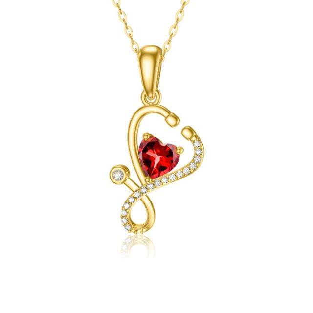 14K Gold Heart Cubic Zirconia Heart & Stethoscope Pendant Necklace-0