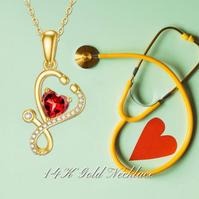 14K Gold Heart Cubic Zirconia Heart & Stethoscope Pendant Necklace-2