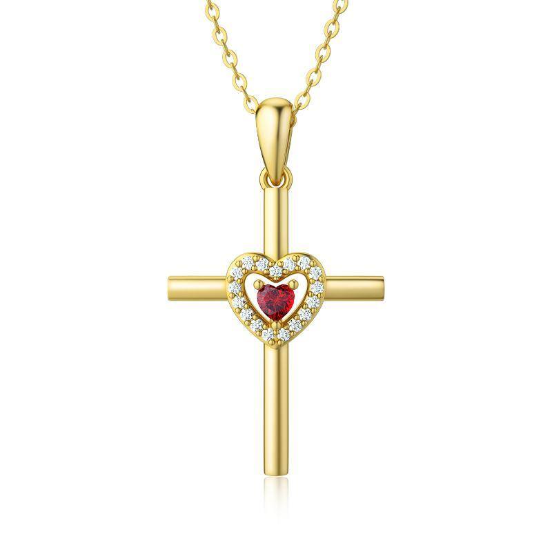 14K Gold Heart Shaped Cubic Zirconia Heart With Heart Pendant Necklace-1