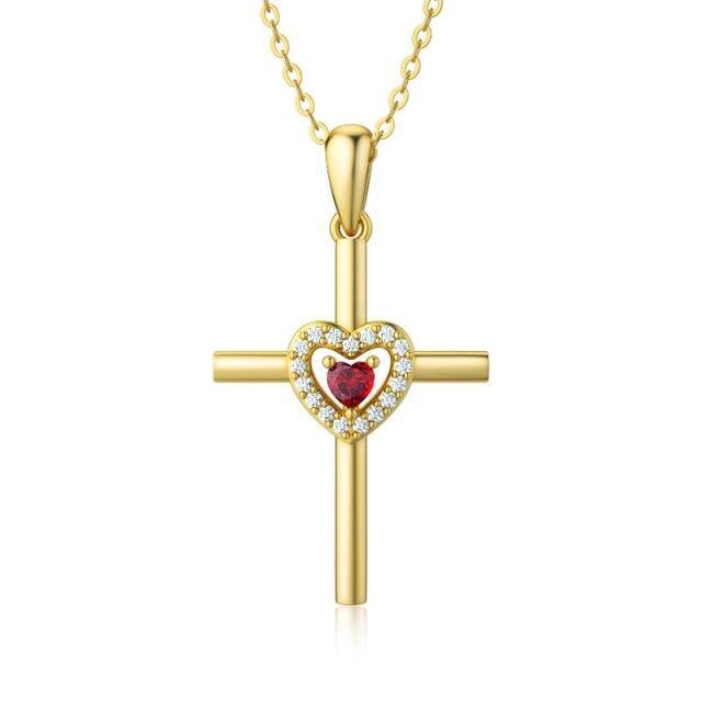 14K Gold Heart Shaped Cubic Zirconia Heart With Heart Pendant Necklace-5