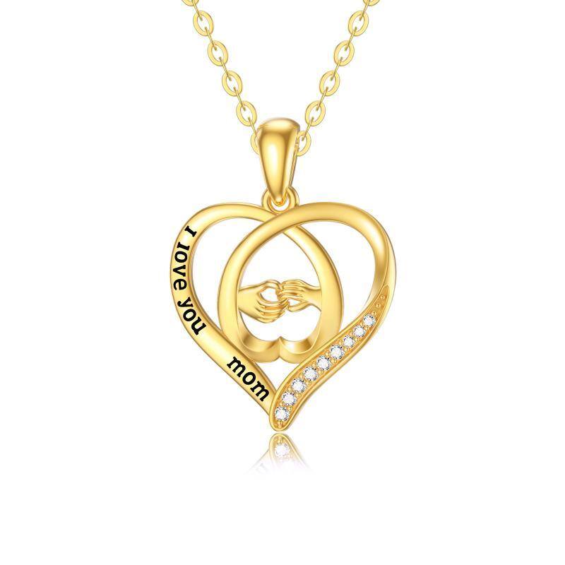 14K Gold Heart Pendant Necklace with Engraved Word-1