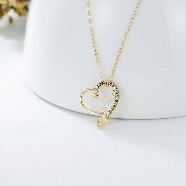14K Gold Moissanite Heart Pendant Necklace with Engraved Word-2
