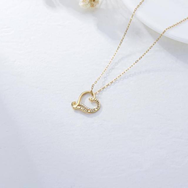 14K Gold Moissanite Heart Pendant Necklace with Engraved Word-3