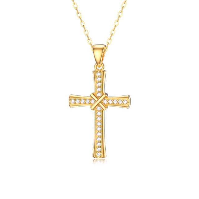 14K Gold Cubic Zirconia Cross Pendant Necklace-0