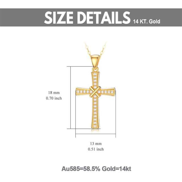 14K Gold Cubic Zirkonia Kreuz Anhänger Halskette-4