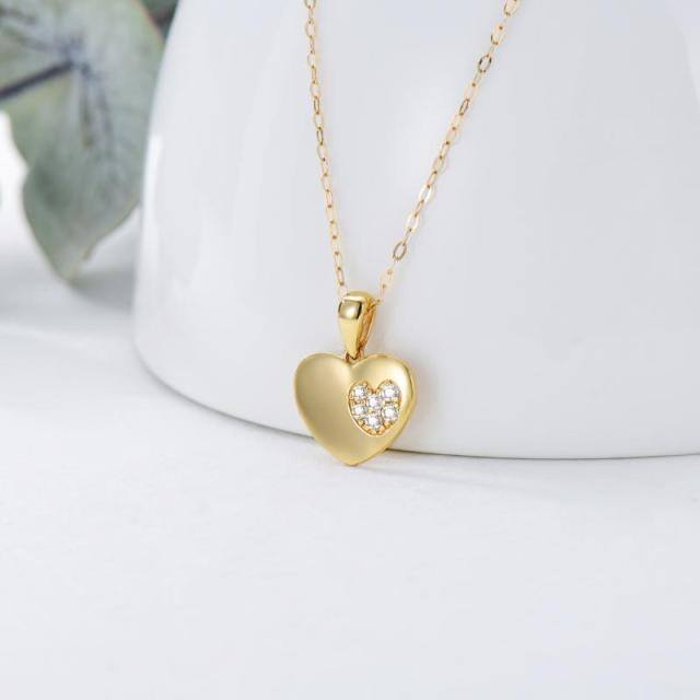 Collier pendentif coeur en or 9K à zircon cubique-3