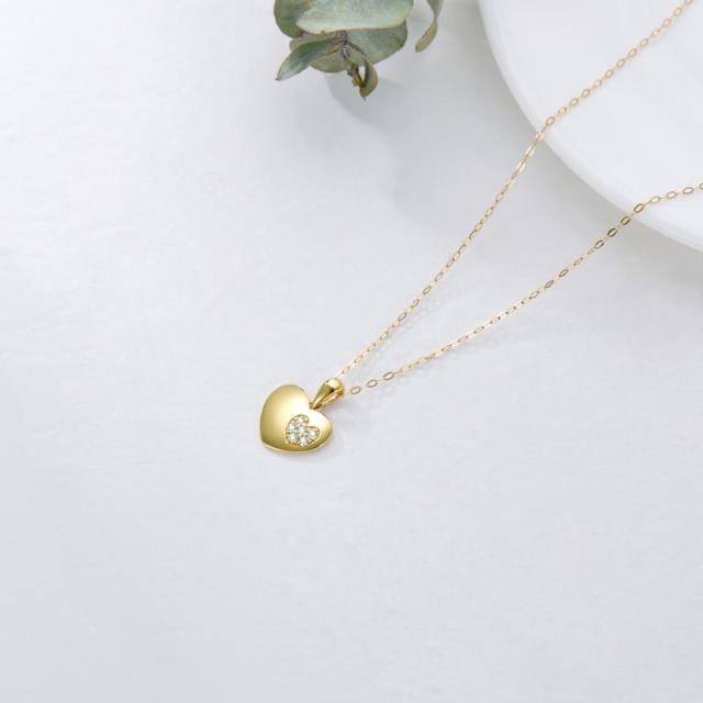 Collier pendentif coeur en or 9K à zircon cubique-2