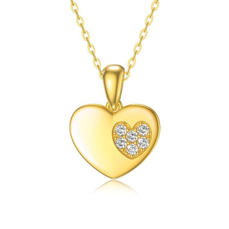 Collier pendentif coeur en or 9K à zircon cubique-1