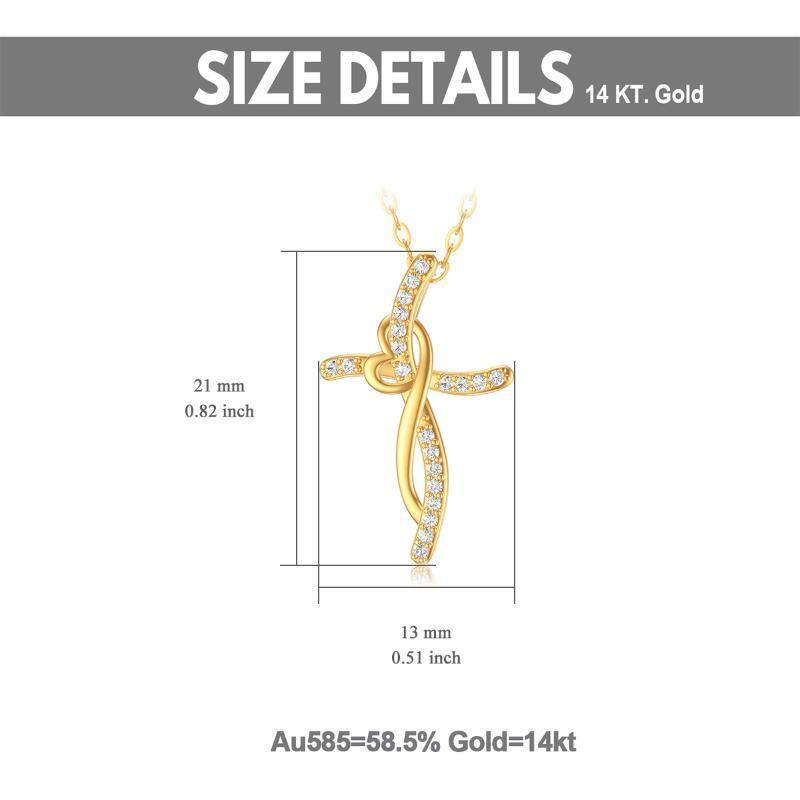 14K Gold Cubic Zirconia Cross Pendant Necklace-5