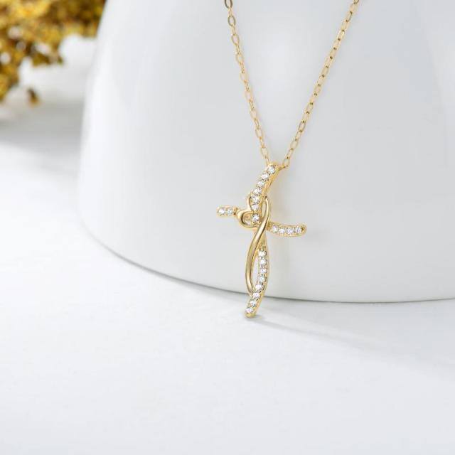 14K Gold Cubic Zirconia Cross Pendant Necklace-2