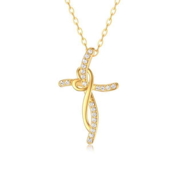 14K Gold Cubic Zirconia Cross Pendant Necklace-0