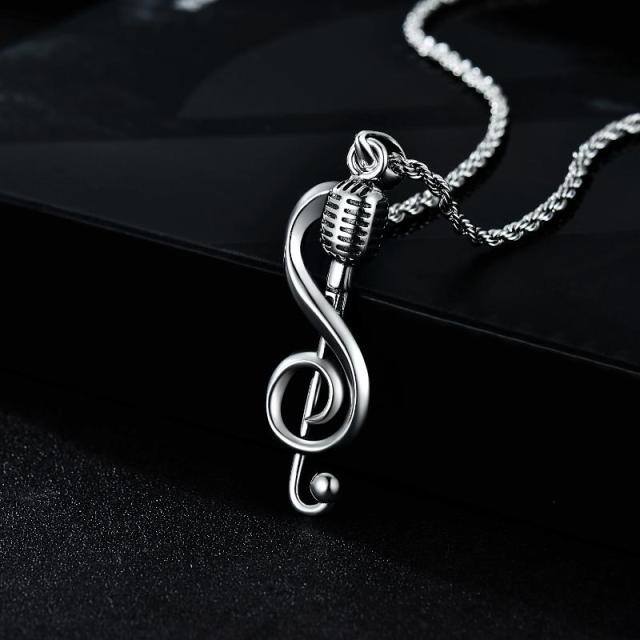 Sterling Silver Music Symbol & Microphone Pendant Necklace-2