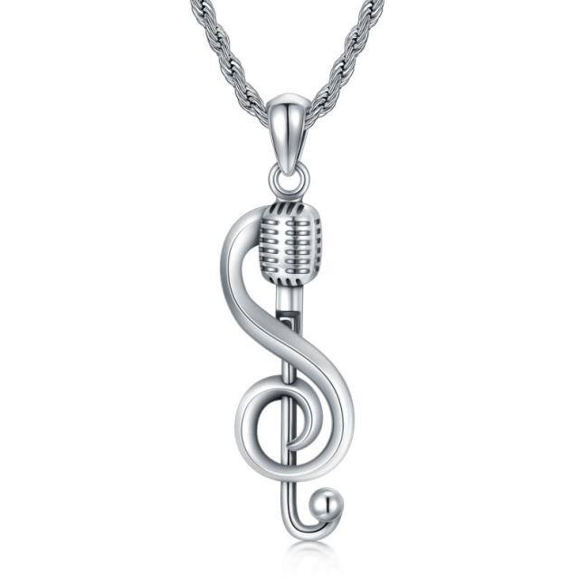 Sterling Silver Music Symbol & Microphone Pendant Necklace-0