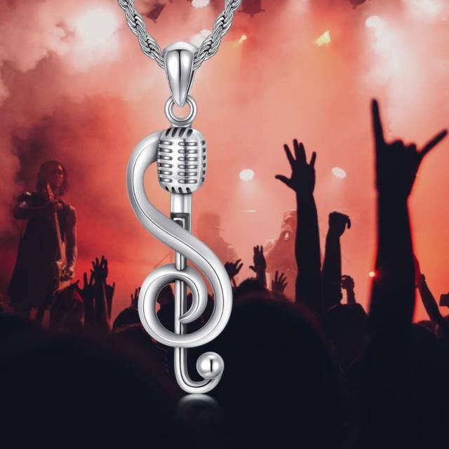 Colar com símbolo de música e pingente de microfone em prata esterlina-4
