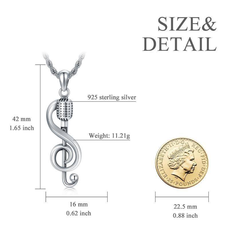 Sterling Silver Music Symbol & Microphone Pendant Necklace-6