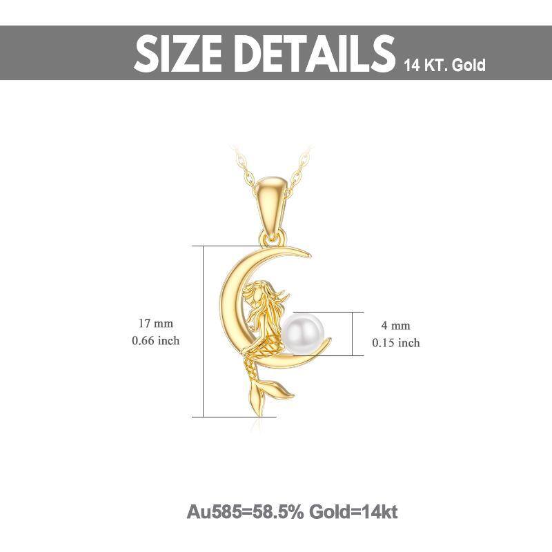 Collar de oro de 14 quilates con perla circular en forma de sirena y colgante de luna-6