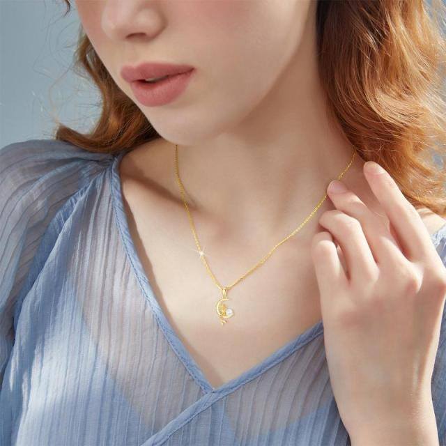 14K Gold Circular Shaped Pearl Mermaid & Moon Pendant Necklace-1