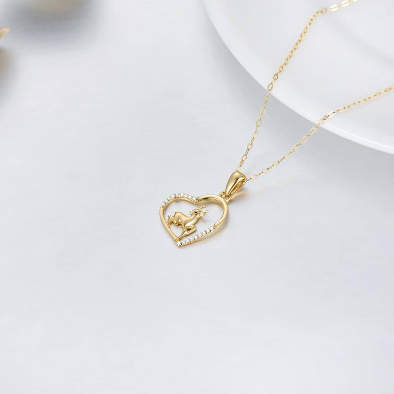 14K Gold Cubic Zirconia Elk & Heart Pendant Necklace-4