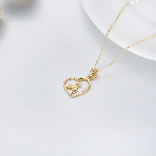 Collana con ciondolo a cuore e alce con zirconia cubica in oro 14K-4