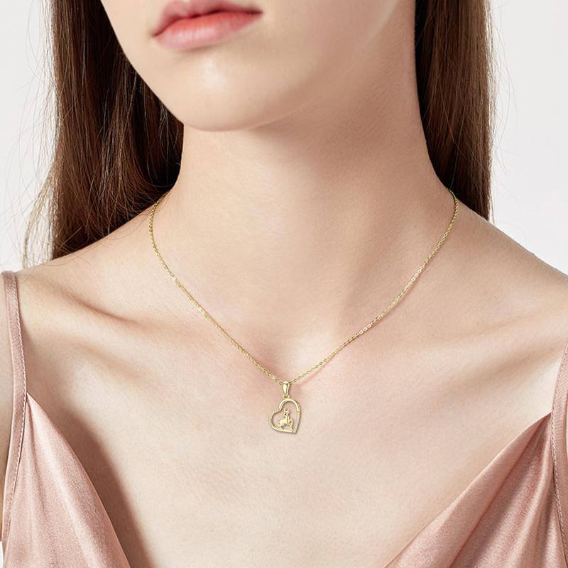 Collier pendentif élan et coeur en or 14K à zircon cubique-2